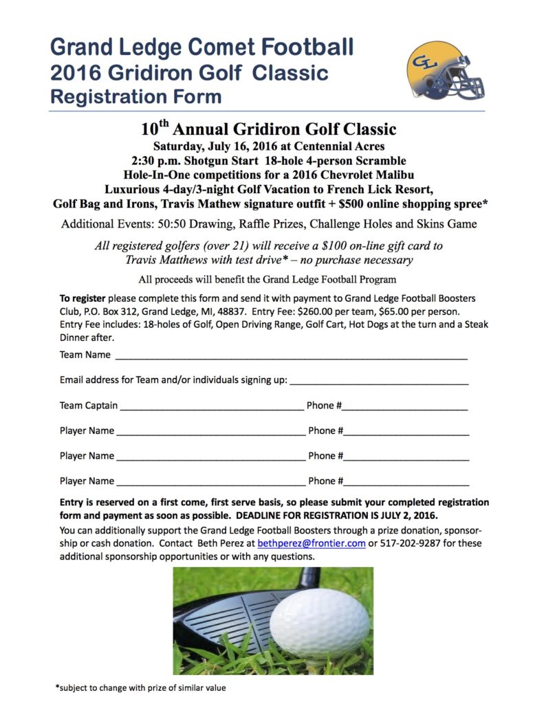 2016 Golf Team Registration